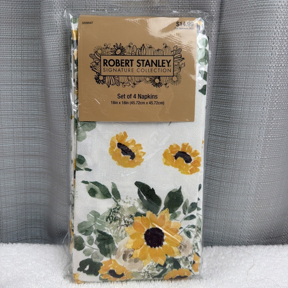 Robert Stanley Set Of 4 Napkins Sunflower Pattern Fall and Thanksgiving Table